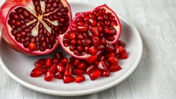 Sliced pomegranate highlighting health benefits in vivid detail