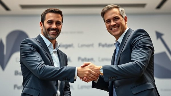 Businessmen shake hands at Health and Beauty Products Partnership event.