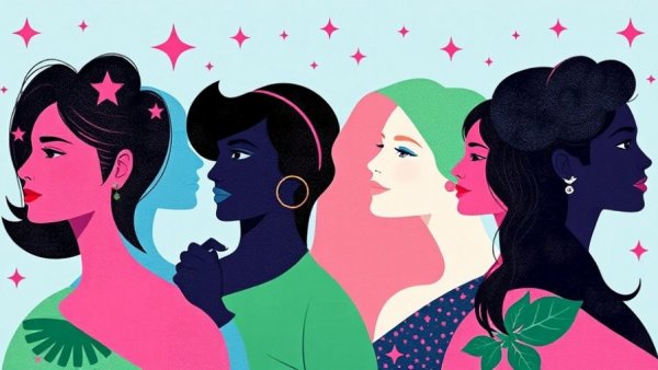 Abstract collage of powerful women in Silicon Valley with starry design.