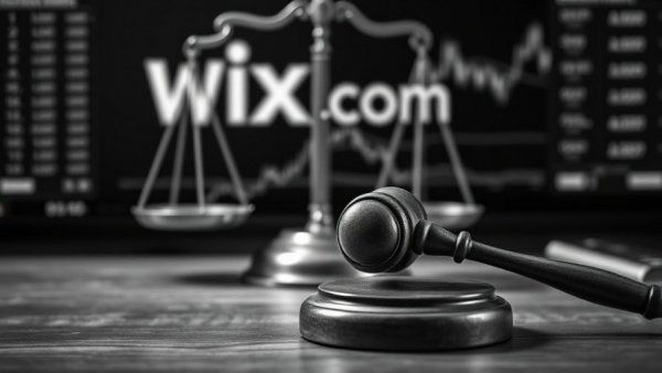 Wix.com Securities Class Action concept with gavel and charts.