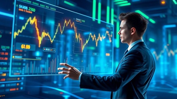 Digital crypto charts and a professional interacting with market data.