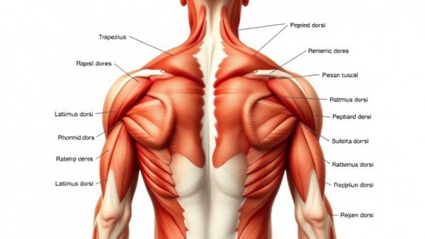 Labeled upper back muscles illustration for seated machine row.