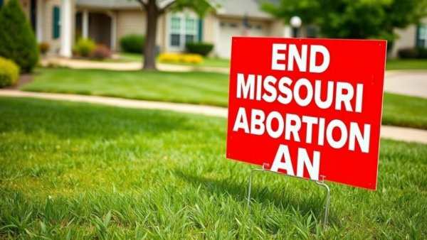 Campaign sign against Missouri abortion ban in suburban yard.
