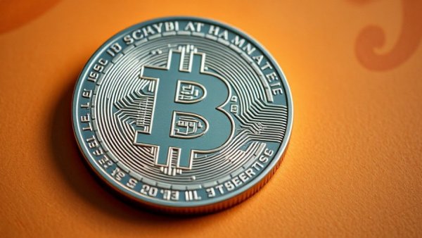 Detailed Bitcoin coin on orange background symbolizing Bitcoin ETF inflows.