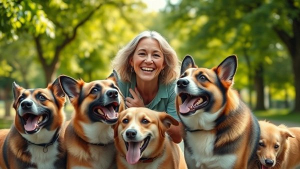 Woman enjoying time with dogs in a park, highlighting pet-sitting business income