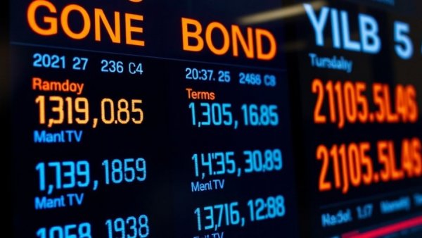 Digital display of government bond yields showing Treasury bonds yield trends.