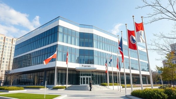 UnitedHealthcare office building with flags in front.