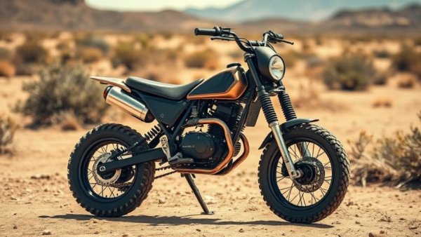 Mini bike in desert, perfect for off-road riders.