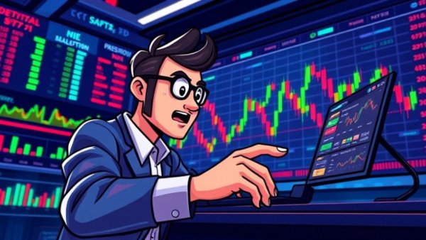 Tokenized stocks and ETFs visual with bright charts and observer.