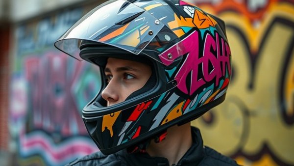 Colorful affordable motorcycle helmet with graffiti design