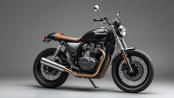 Custom Kawasaki W650 street tracker with chrome details.