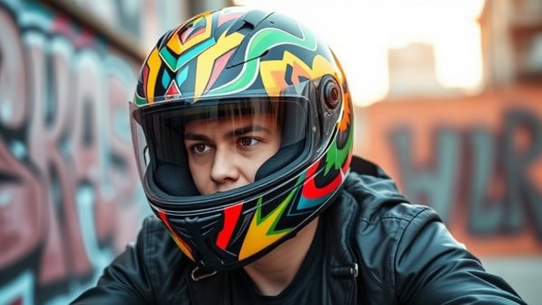 Vibrant Airoh Connor helmet with bold design worn by a male rider