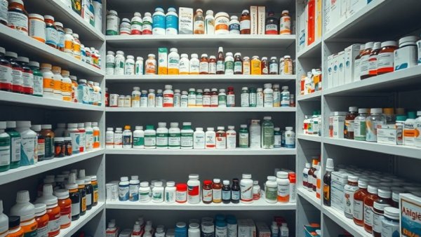 Organized pharmacy shelves with medicine bottles, healthcare AI pilots