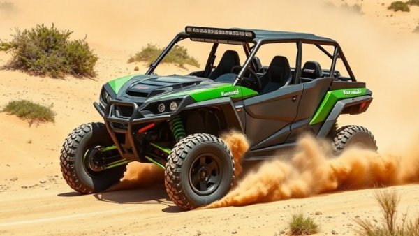 Kawasaki Teryx H2 Supercharged off-roading on a dusty trail.