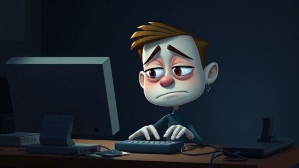 Relatable meme of cartoon character struggling with computer task daily life