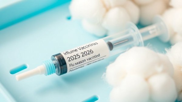 Flu season flu shot syringe on medical tray