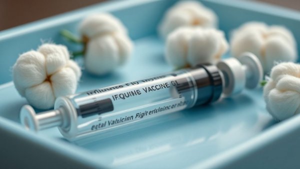 Flu season flu shots detailed vaccine syringe on medical tray.