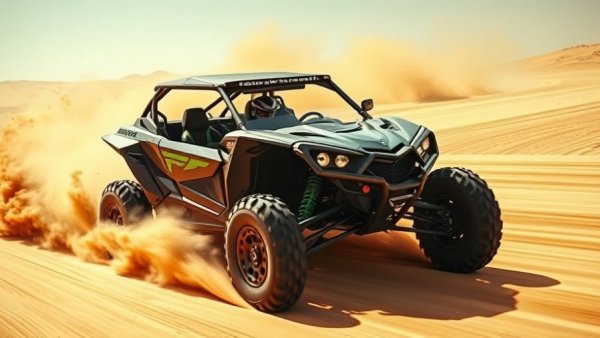 Kawasaki Teryx H2 supercharged racing through sand dunes.