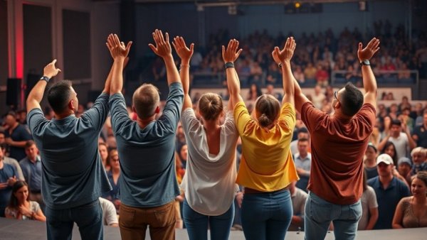 Medicare for All supporters celebrating at rally stage