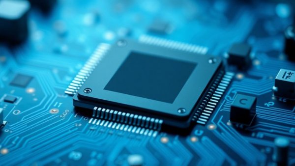 Close-up of microchip on blue circuit board, symbolizing AI fatigue chip stocks decline.