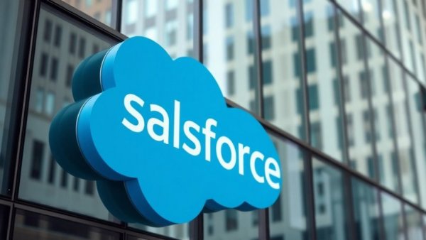 Salesforce office building with prominent blue logo.