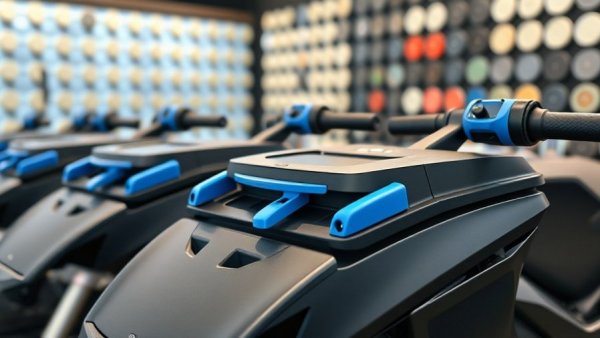 Advanced swappable electric motorcycle batteries with blue handles.