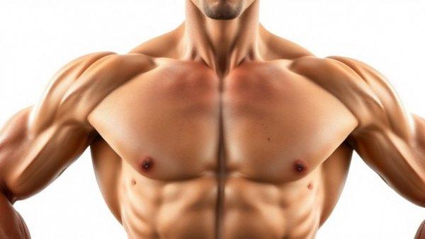 Muscular torso showing bicep anatomy highlighting techniques for dumbbell curls