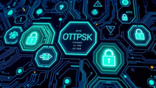 Futuristic digital network illustrating OTPSK encryption elements.