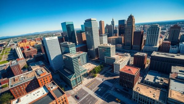 CBD of Denver business relaunch aerial view.