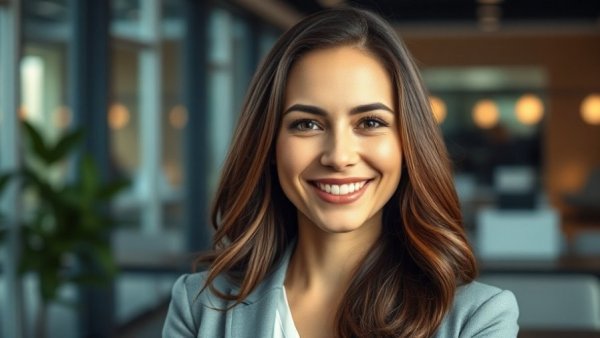 Professional woman smiling against office backdrop, Ogletree Deakins Chicago Office Expansion.