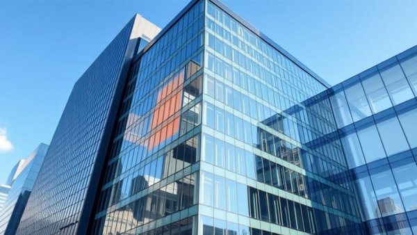 Centene Plaza modern building with glass facade reflecting blue sky, Centene profit recovery concept.