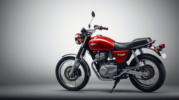 Vintage Kawasaki motorcycle with red and chrome finish