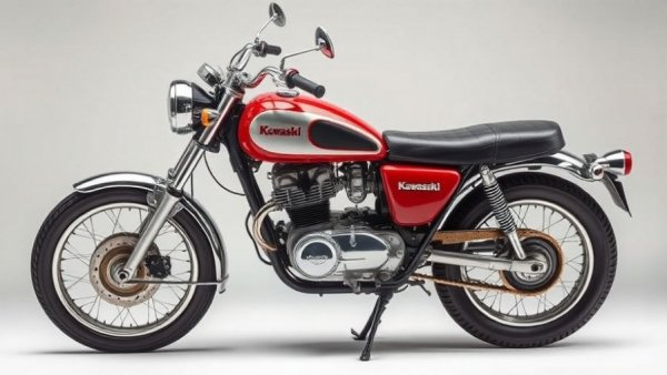Classic Kawasaki motorcycle showcasing vintage design with chrome details.