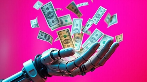 Cyber hand releasing money symbolizing Florida resident scam loss.