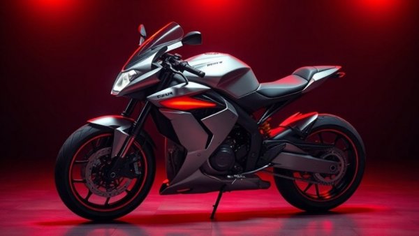 Futuristic sleek Ducati Motorcycle in dramatic red lighting.