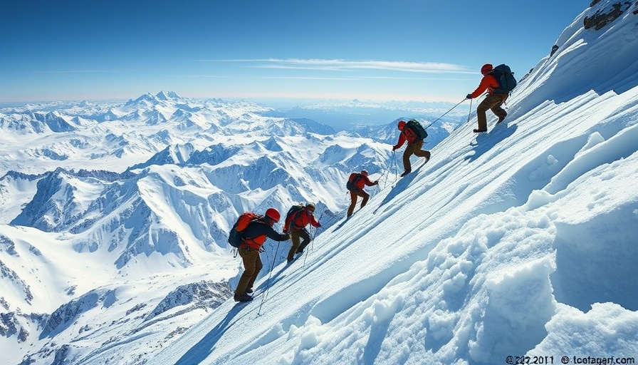 Climbers tackling steep icy slope symbolizing AI adoption challenges.