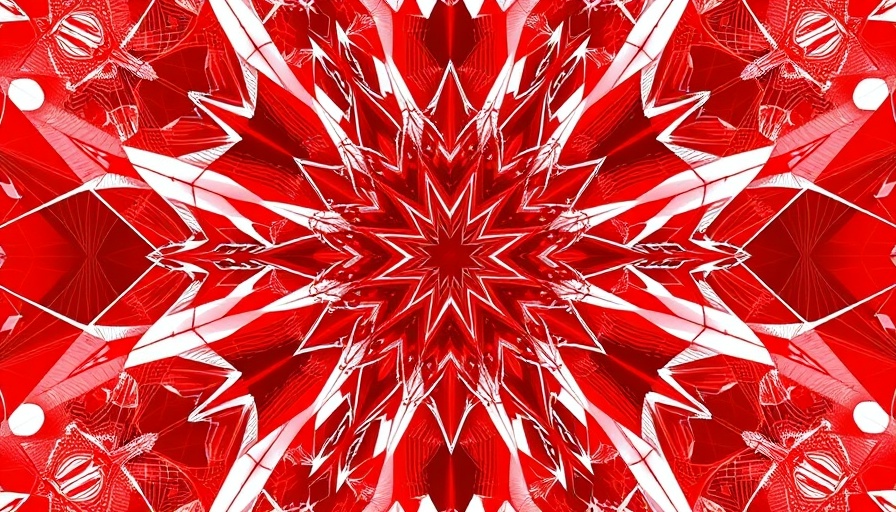 AI in Mathematics: Complex red and white geometric pattern illustrating math chaos.