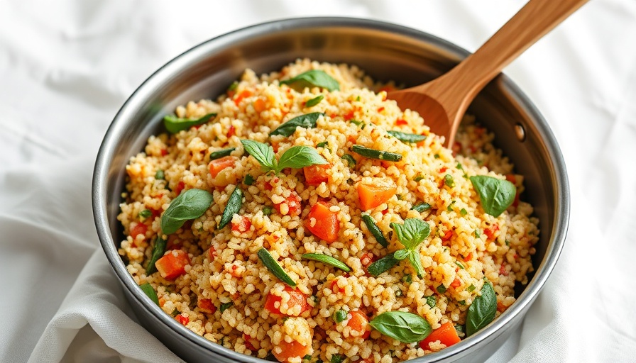 Healthy starches: vibrant quinoa salad in a pan.