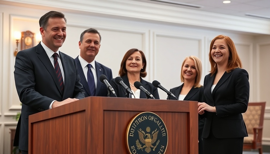 Formal event at a conference with smiling individuals in office setting.