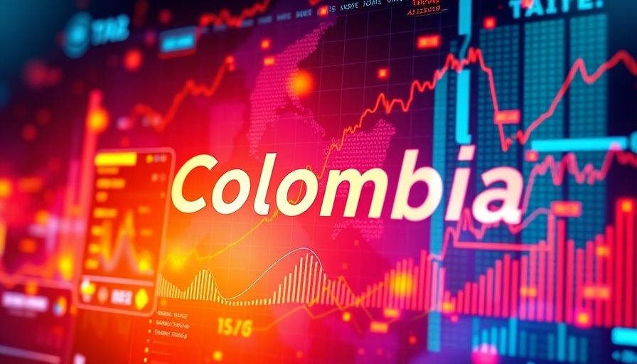 Abstract concept of Colombia tariffs with economic symbols and graphs.