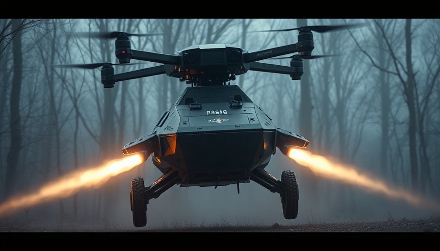 Military vehicle using anti-drone technology in foggy forest