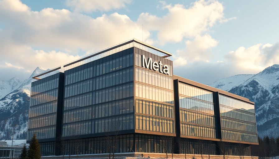 Meta building with snow-capped mountain backdrop, highlighting corporate and natural contrast.