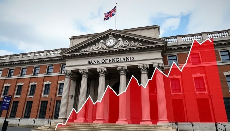 Bank of England with financial charts symbolizing a rate cut.