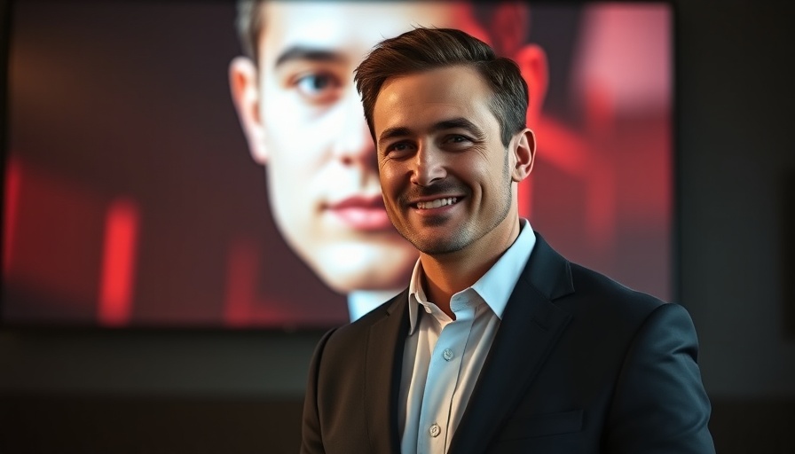 Confident man associated with Founders Fund in front of a projected face.