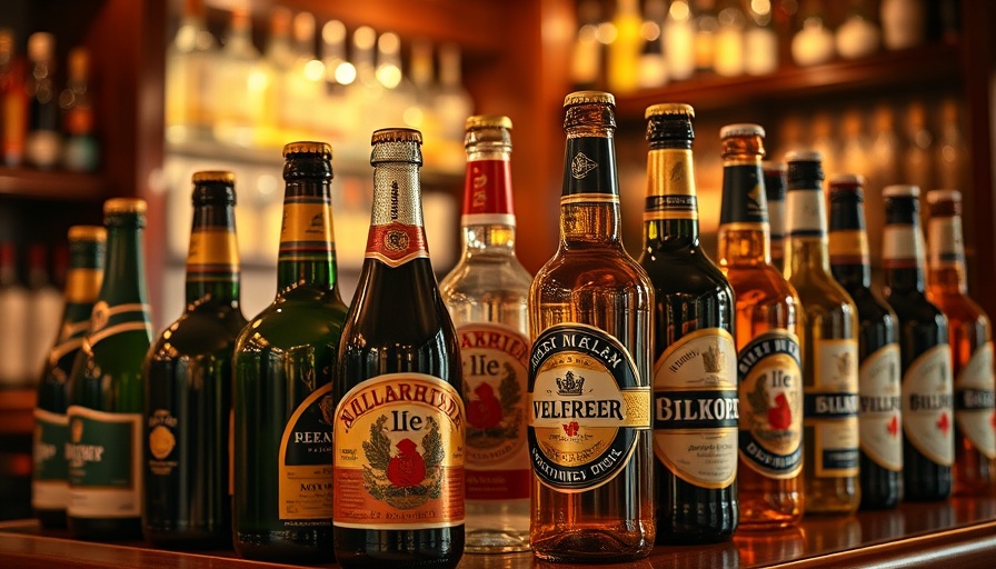 Molson Coors Premium Brands beer bottles elegantly displayed in soft light.