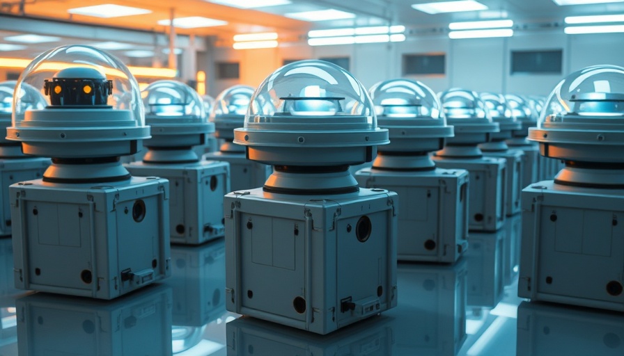Futuristic robotic cubes with glowing domes in a lab, Mira Murati launches Thinking Machines Lab.