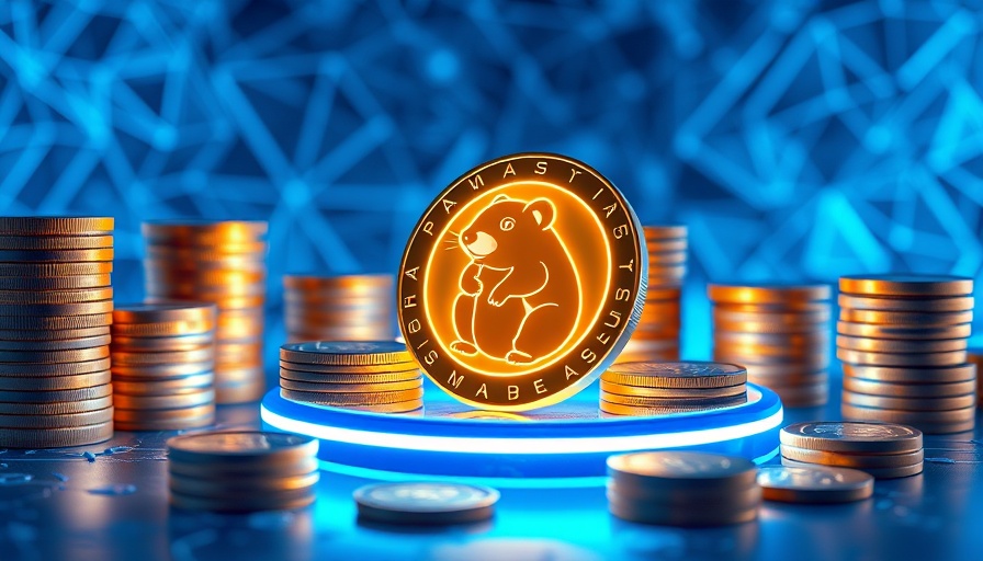 Futuristic hamster coin graphic in holographic style.