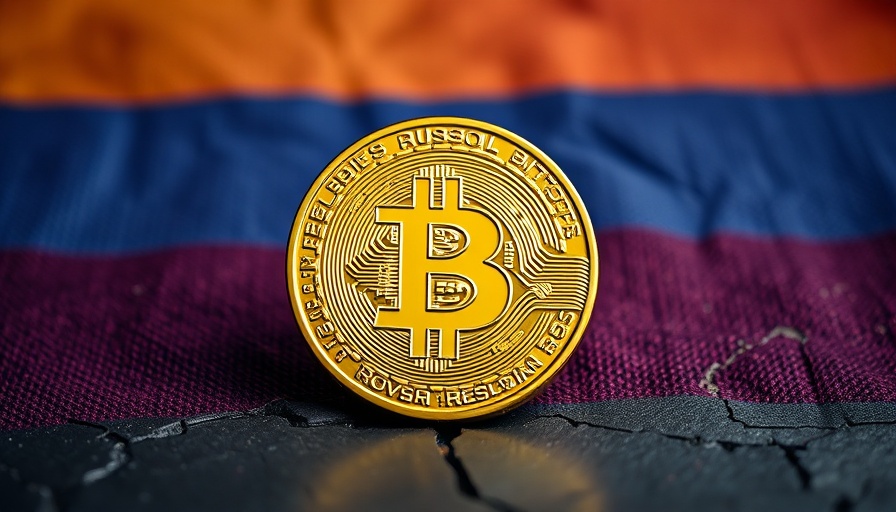 Russian flag with Bitcoin coin, symbolizing crypto crime legislation.