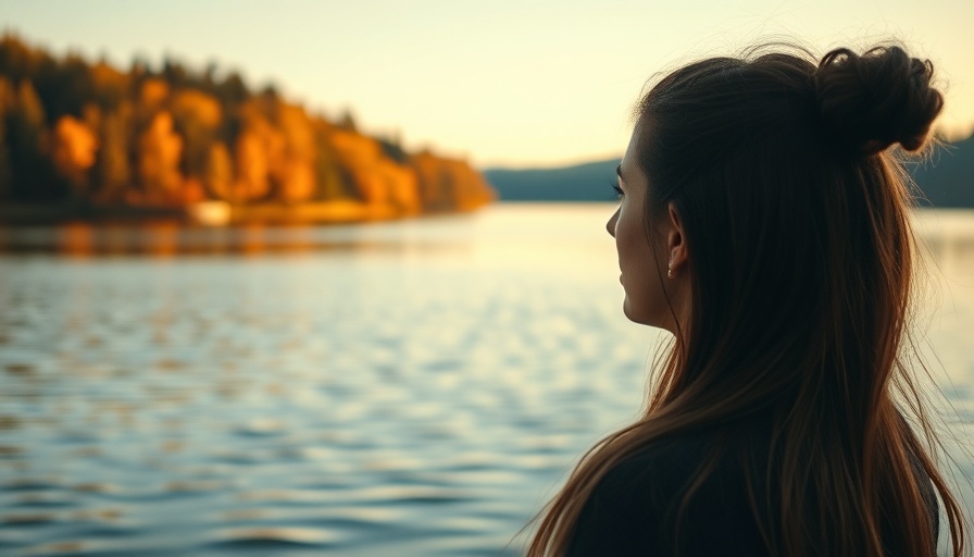 Venus Retrograde Love Drama: woman contemplating by lake at sunset.