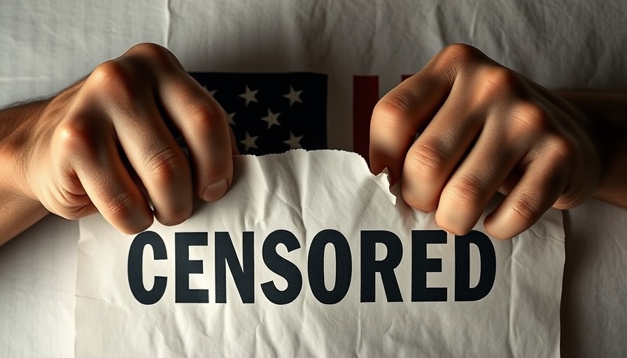 Symbolic image of hands tearing 'censored' paper revealing an American flag.